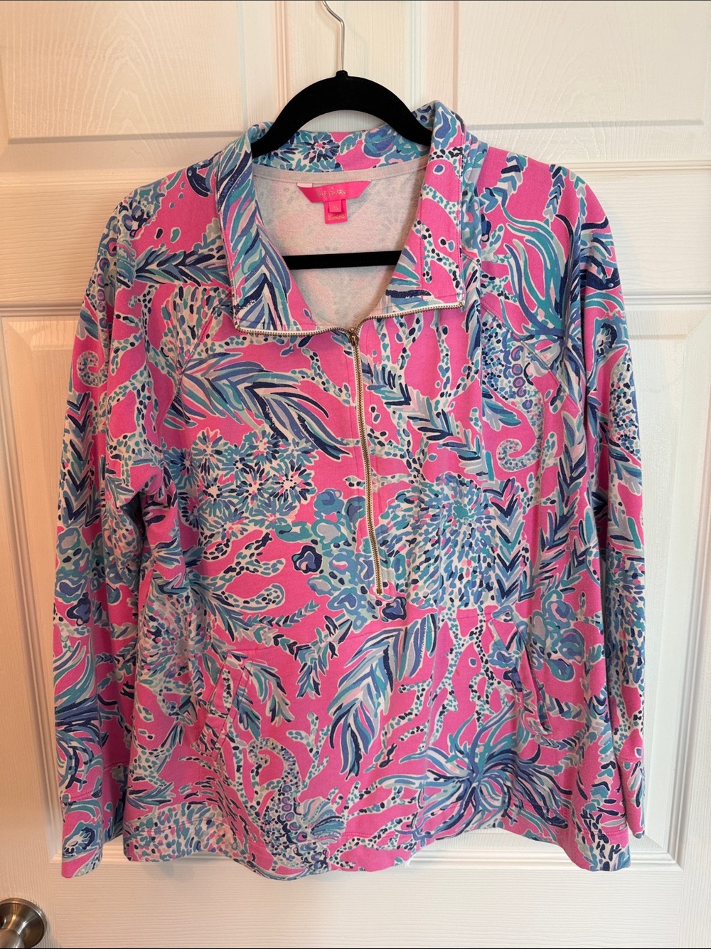 Lilly Pulitzer Pink & Blue Floral Half-Zip Pullover